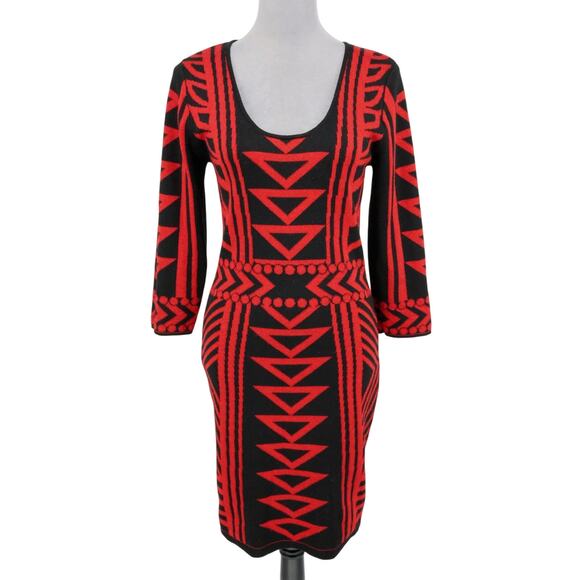 Derek Heart Sweater Dress Womens Large Black Red Metallic Scoop Neck Bodycon - Picture 1 of 11